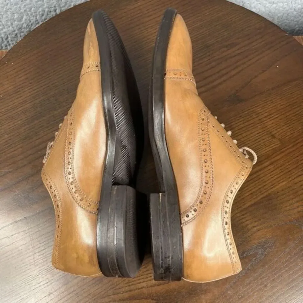 Paul Fredrick Oxford Shoes‎ Mens 8.5 Tan Brown Leather Cap Toe Brogue Made Italy